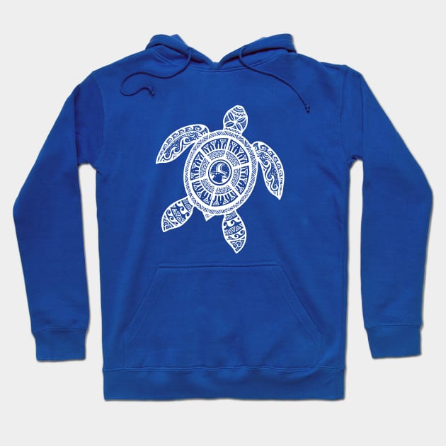 White Tribal Hawaiian Tattoo Boho Sea Turtle Hoodie by Jitterfly